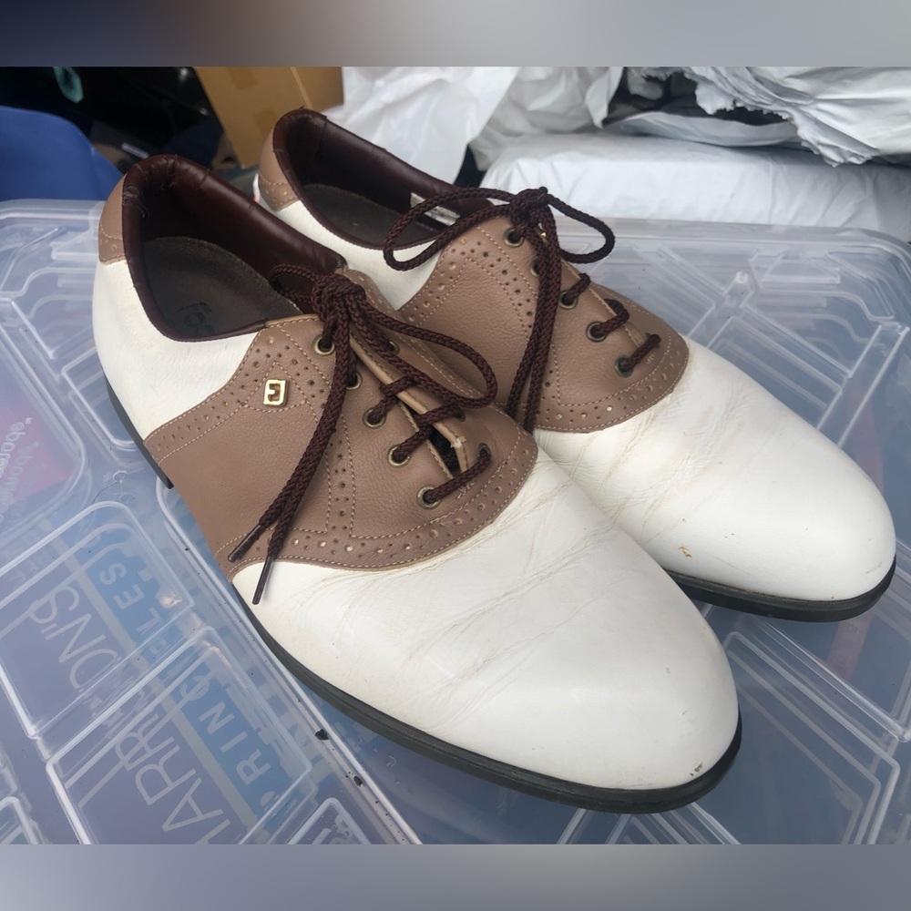 Footjoy Mens 53813 White Tan Lace Up Almond Toe Golf Shoes Size 11 M